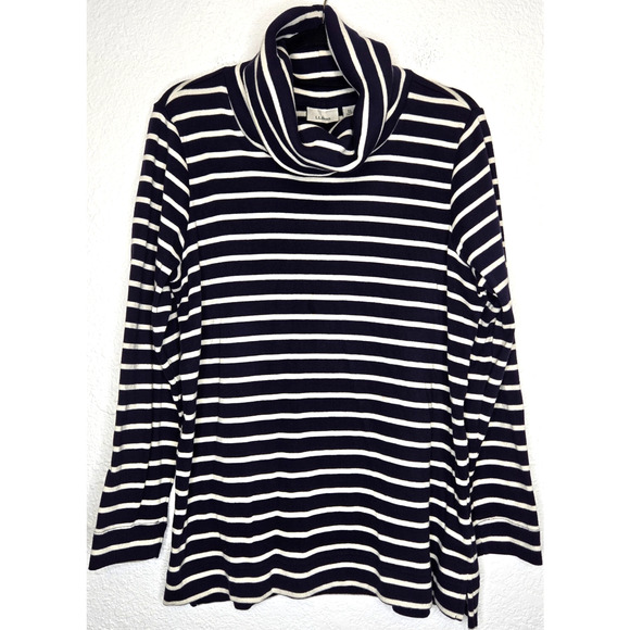 L.L. Bean Sweaters - LL Bean Sweater Womens XL Navy White Striped Cowl Turtle Neck Preppy Nautical
